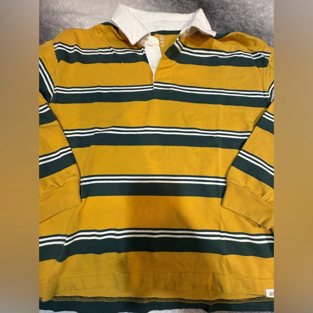 (A3) NWOT Gap Boys Striped Rugby Shirt XL Husky Yellow Green Long Sleeve Polo‎